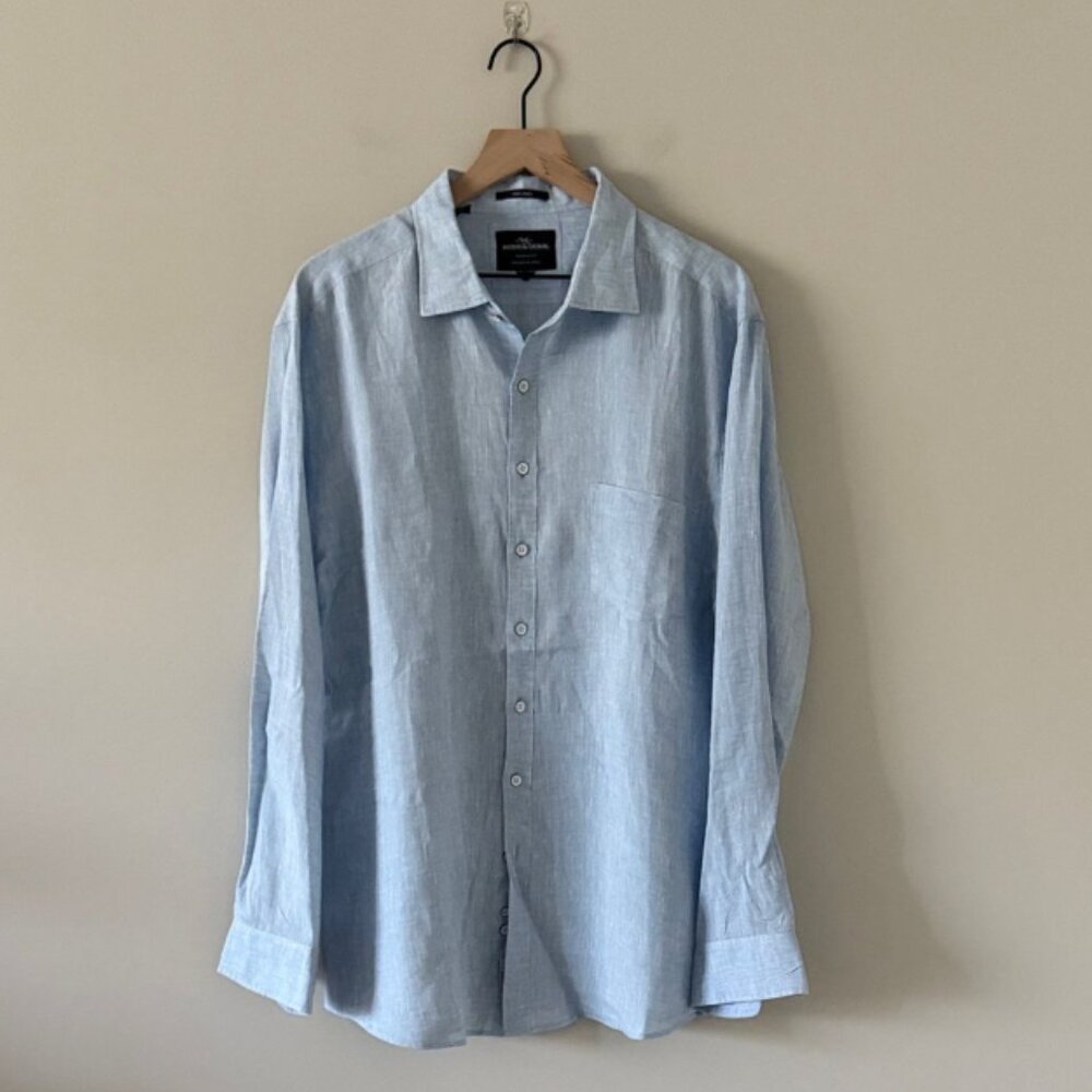 Rodd & Gunn 100% Linen Sports Fit Button Down Shirt in Light Blue Size 2XL
